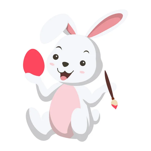 Vector Illustration Cute Little Bunny Painting Egg — Vetor de Stock