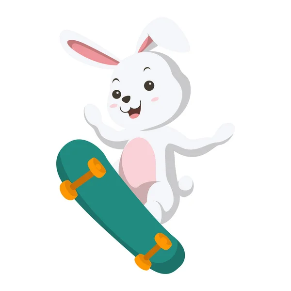 Illustration Vectorielle Mignon Petit Lapin Blanc Jouant Skateboard — Image vectorielle