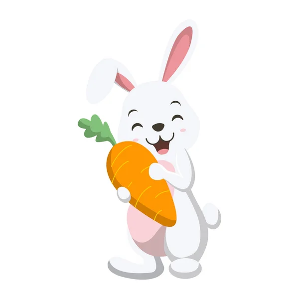 Vector Illustration Cute White Rabbit Holding Carrot — Stock Vector