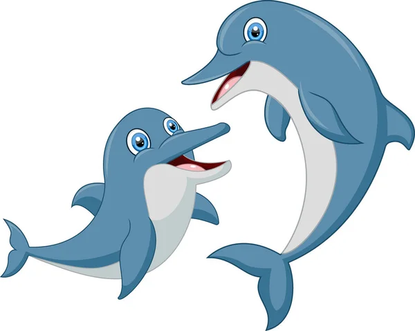 带宝宝的可爱海豚妈妈的病媒图解 — 图库矢量图片