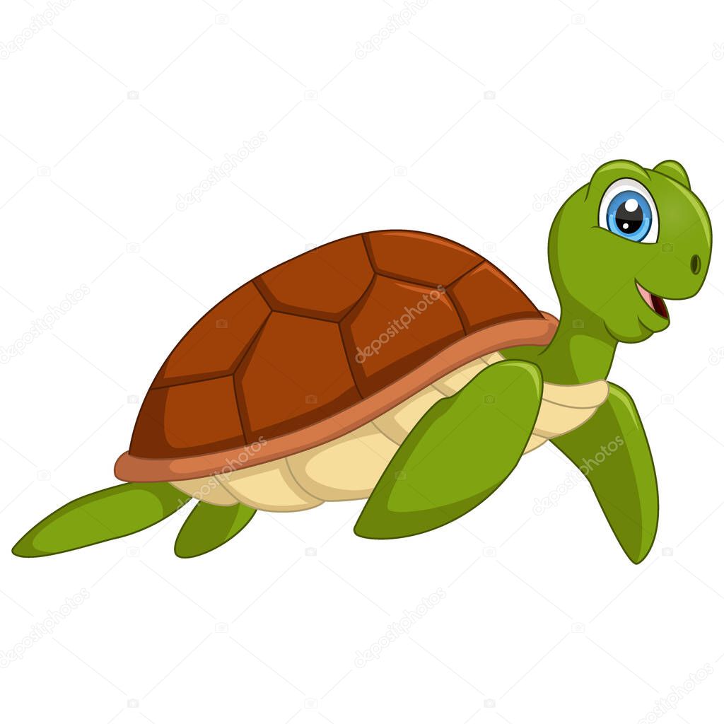 Vector Illustration of Cute sea turtle cartoon on white background