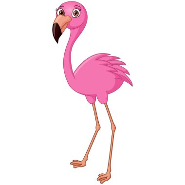 Beyaz arkaplanda Şirin Flamingo çizgi filminin Vektör İllüstrasyonu