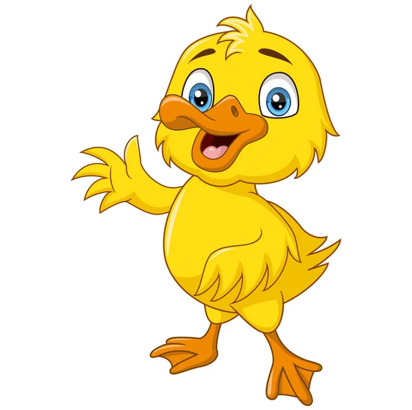 Vektor Illustration Der Niedlichen Baby Ente Cartoon Winkende Hand — Stockvektor