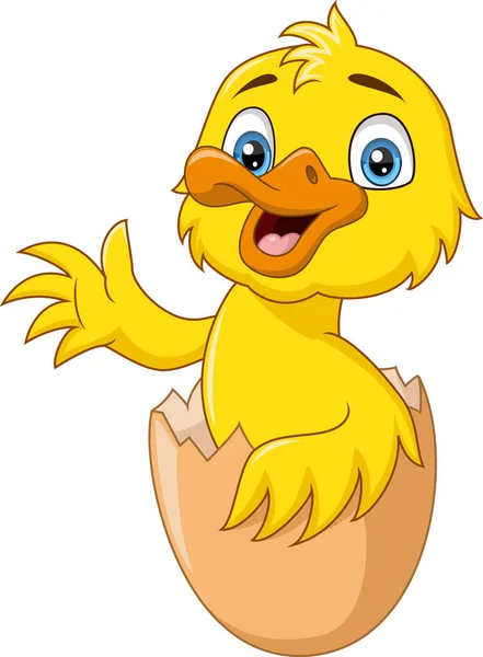 Vector Illustration Cute Baby Duck Cartoon Coming Out Egg — Stock Vector