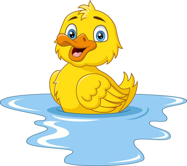 Vector Illustration Cute Baby Duck Cartoon Floats Water — Stock Vector