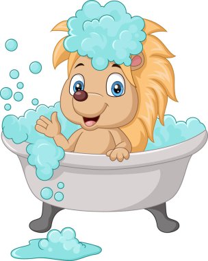 Vector Illustration of Cute hedgehog cartoon having a bath
