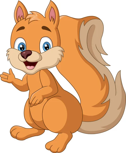 Vector Illustration Cute Little Squirrel Cartoon Waving Hand - Stok Vektor