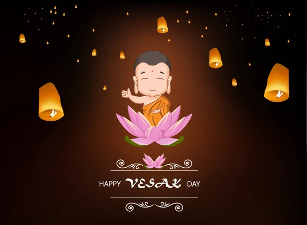Vector Illustration Happy Vesak Day Funny Cartoon Lord Buddha — Stock Vector