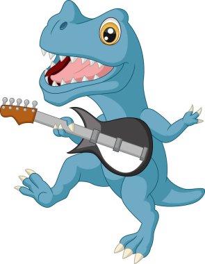 Gitar çalan Şirin dinozor çizgi filminin Vektör İllüstrasyonu