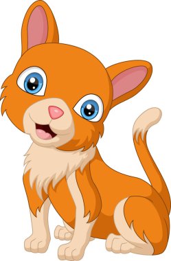 Beyaz arkaplanda Şirin Kedi Çiziminin Vektör İllüstrasyonu