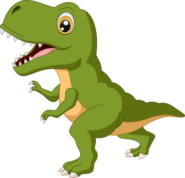 Beyaz arka planda Sevimli yeşil dinozor karikatür Vektör illüstrasyon