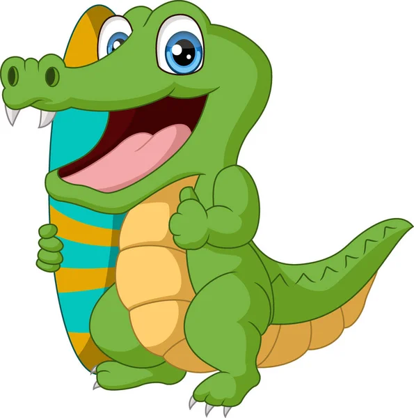 Illustration Vectorielle Mignon Dessin Animé Alligator Avec Planche Surf — Image vectorielle