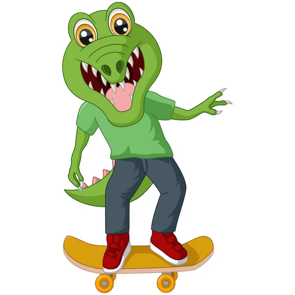 Ilustração Vetorial Desenhos Animados Jacaré Bonito Jogando Skate —  Vetores de Stock