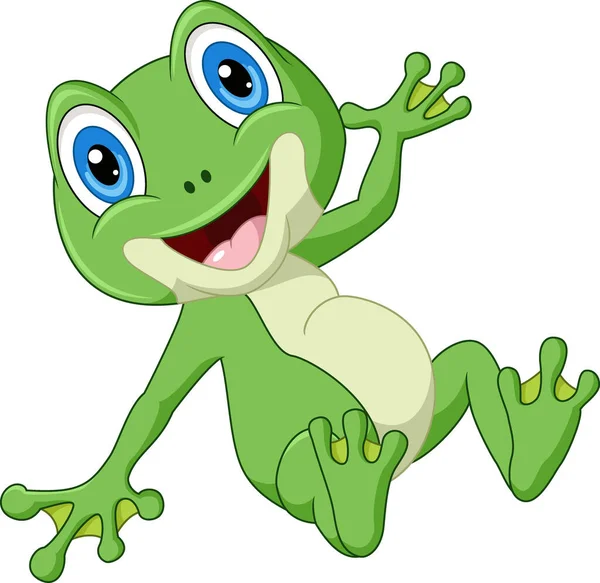 Vector Illustration Cute Happy Green Frog Cartoon Posing — Stock Vector