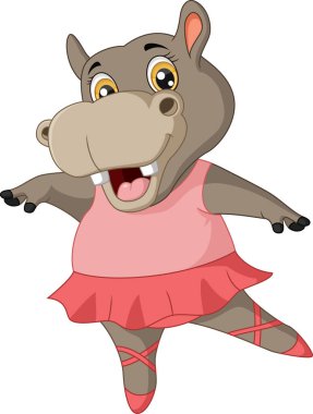 Vector Illustration of Cute hippo cartoon ballet dancer