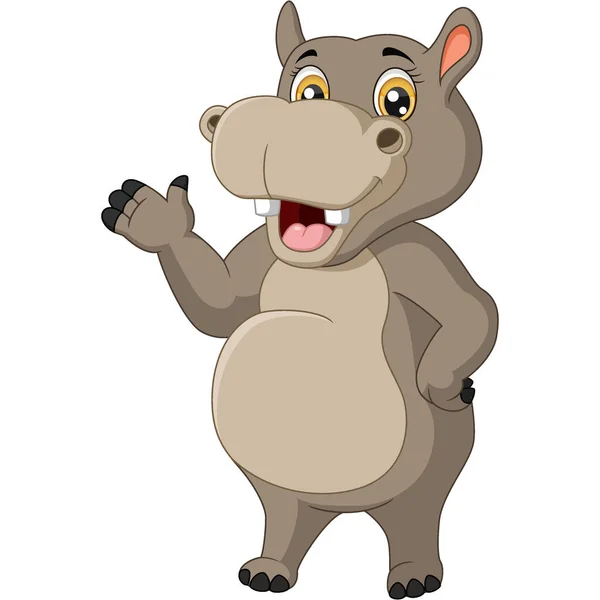 Vector Illustration Cute Hippo Cartoon Waving Hand — Image vectorielle