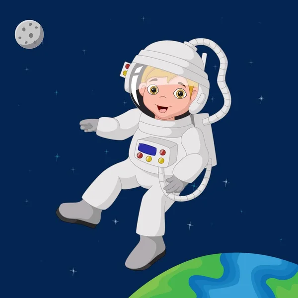 Vektor Illustration Des Niedlichen Jungen Astronauten Karikatur Weltraum — Stockvektor