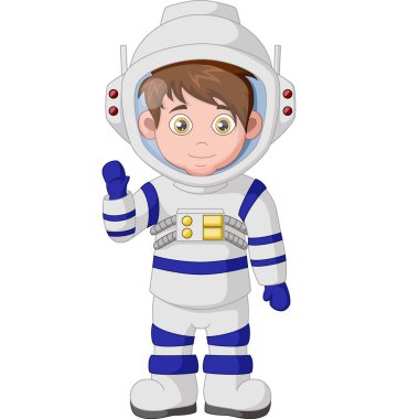 Uzay giysisi içindeki sevimli çocuk astronot çizgi filminin vektör çizimi 