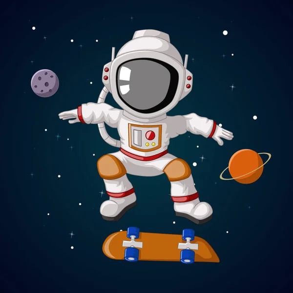 Vector Illustration Von Niedlichen Astronauten Skateboarding Cartoon Weltraum — Stockvektor