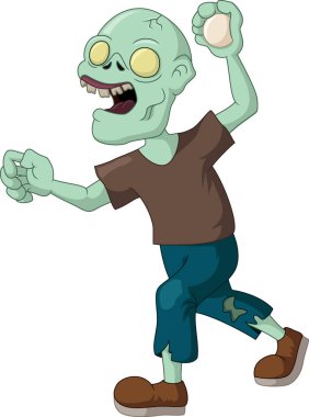 Beyzbol oynayan şirin zombi çizgi filminin Vektör İllüstrasyonu