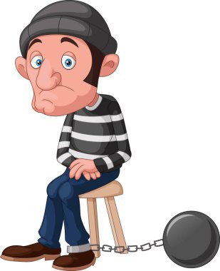 Vector Illustration of Thief cartoon sitting and prisoner chain ball