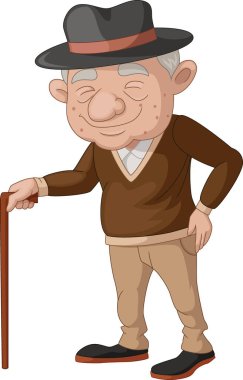 Vector Illustration of Cute elderly man cartoon with a cane