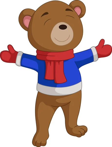 Vector Illustration Cute Bear Cartoon Clothes Scarf — 스톡 벡터