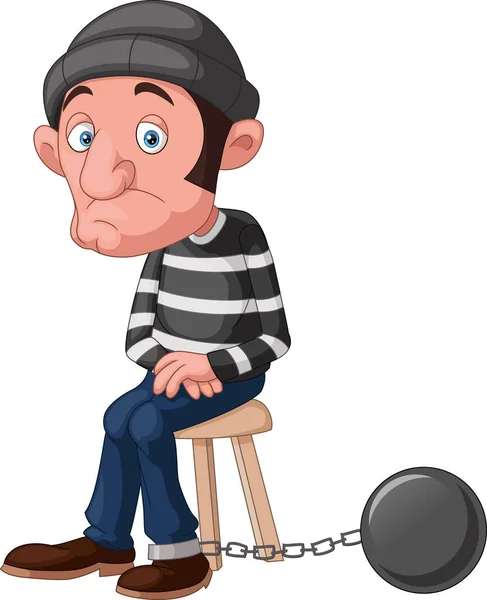 Vector Illustration Thief Cartoon Sitting Prisoner Chain Ball — Stock Vector