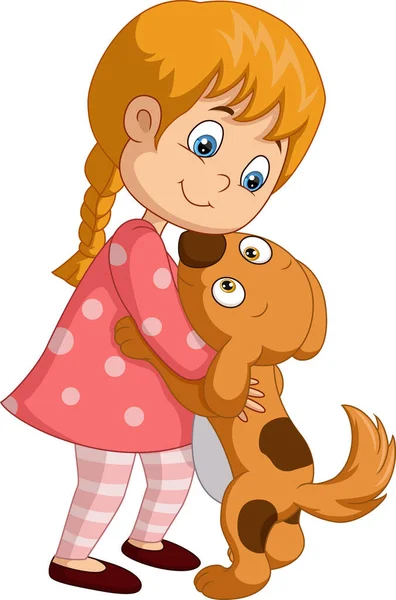 Vector Illustration Cute Little Girl Cartoon Hugging Dog — Archivo Imágenes Vectoriales