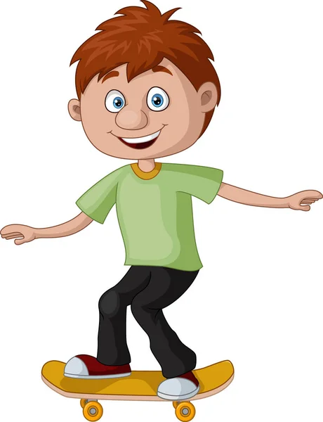 Vector Illustration Cute Little Boy Cartoon Riding Skateboard — Archivo Imágenes Vectoriales