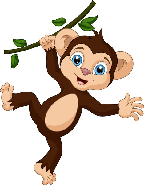 Vector Illustration Cute Little Monkey Cartoon Hanging Tree Branch — Stockvektor