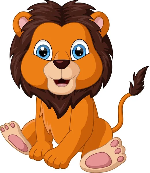 Vector Illustration Cute Lion Cartoon Sitting White Background — ストックベクタ