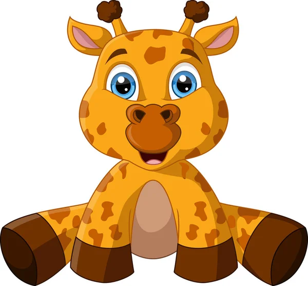 Vector Illustration Cute Baby Giraffe Cartoon Sitting — Stock Vector