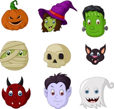 Vector Illustration of Cartoon halloween creature head collection