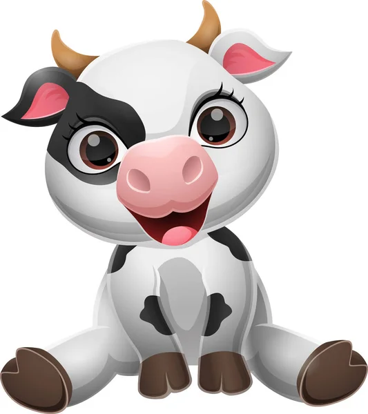 Vector Illustration Cute Baby Cow Cartoon Sitting — Stock Vector