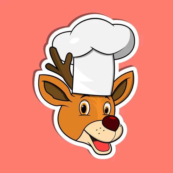 Animal Face Sticker Deer Wearing Chef Hat Rancangan Karakter Vektor - Stok Vektor