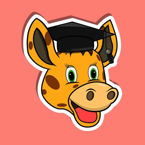 Animal Face Sticker Met Giraffe Draag Een Graduate Hat Karakterontwerp — Stockvector