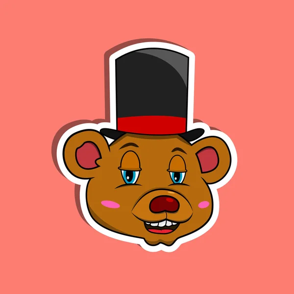 Animal Face Sticker Bear Wearing Circus Hat Character Design Vector — Stock Vector