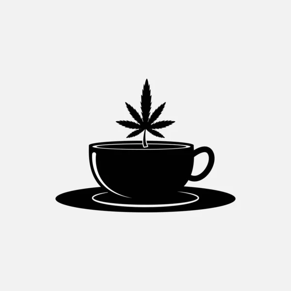 Coffee Cup Logotyp Design Mall Med Marijuana Cup Kaffebutiksetikett Logotyp — Stock vektor