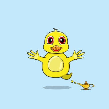 Ördekli şirin ve komik hayvanlar. Cin Karakteri. Maskot, logo, ikon ve karakter tasarımı için mükemmel. Vektör ve illüstrasyon.