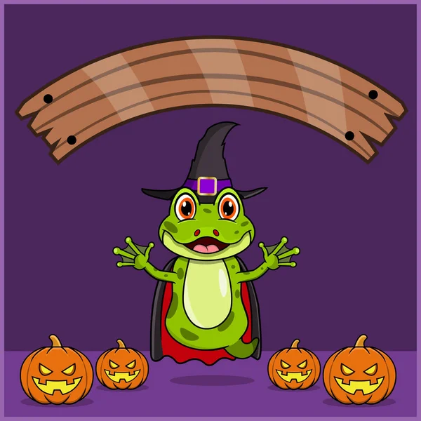 Cute Frog Animal Portant Vampire Halloween Custome Avec Bannière Vide — Image vectorielle