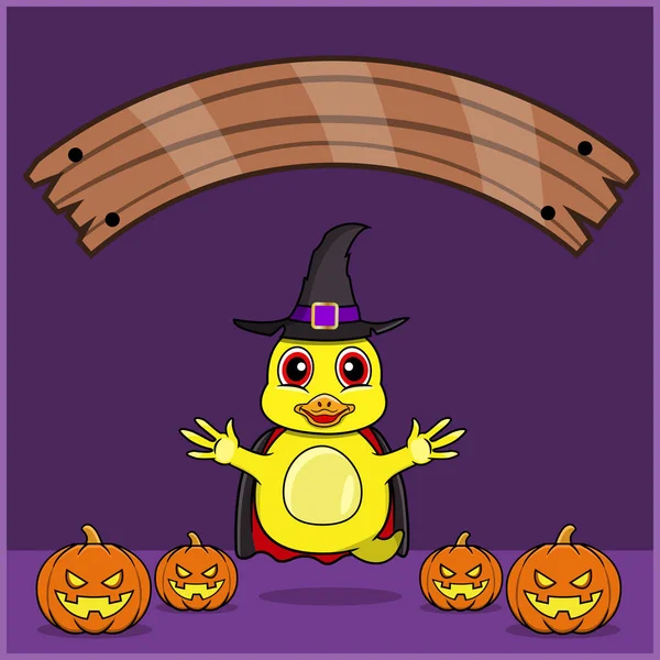 Cute Duck Animal Portant Vampire Halloween Custome Avec Bannière Vide — Image vectorielle