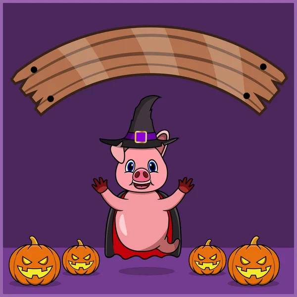 Cute Pig Animal Portant Vampire Halloween Custome Avec Bannière Vide — Image vectorielle