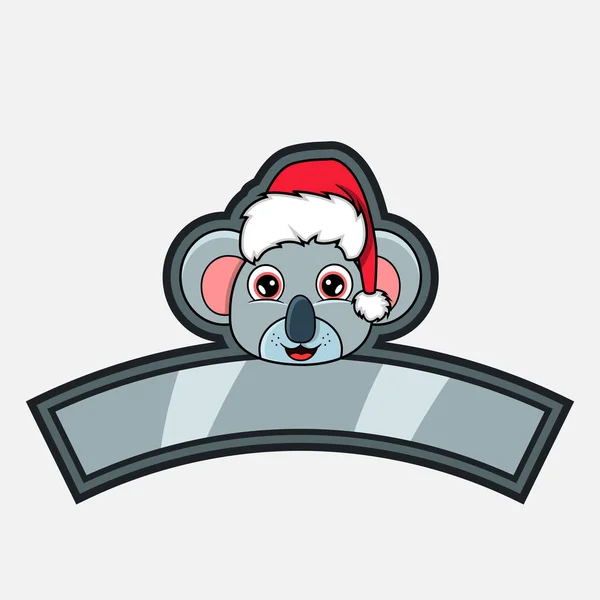 Koala Baş Karakter Logosu Simge Filigran Rozet Amblem Noel Şapkası — Stok Vektör