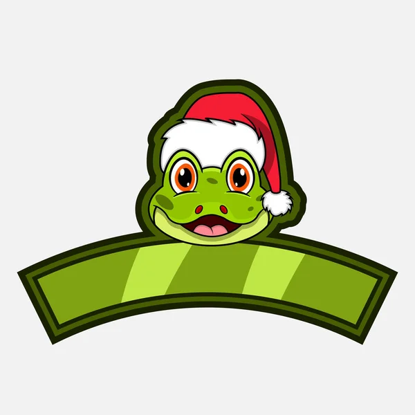 Kurbağa Başı Logosu Simge Filigran Rozet Amblem Noel Şapkası Etiketi — Stok Vektör