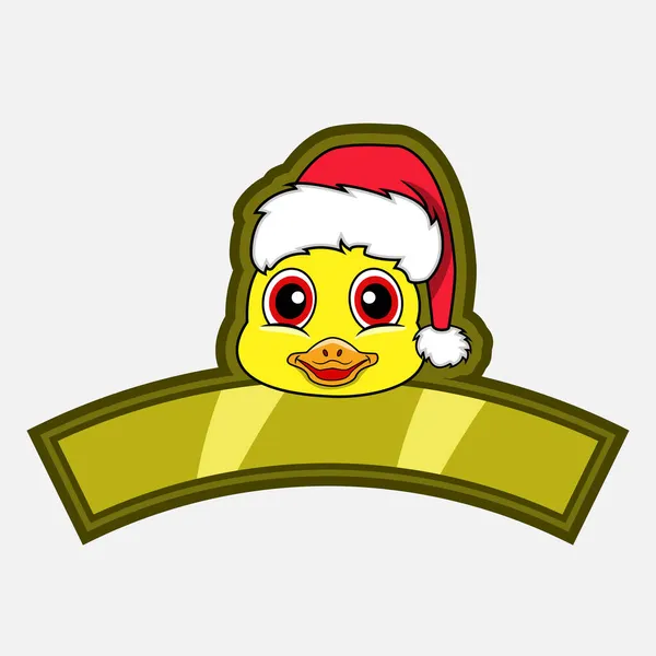Duck Head Karakter Logosu Simge Filigran Rozet Amblem Noel Şapkası — Stok Vektör
