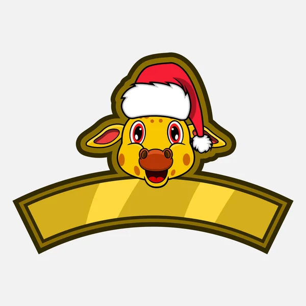 Zürafa Baş Karakter Logosu Ikon Filigran Rozet Amblem Noel Şapkası — Stok Vektör