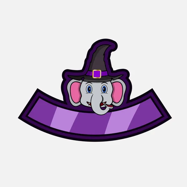 Cute Elephant Head Character Logo Icon Badge Emblem Label Witch — Stock Vector