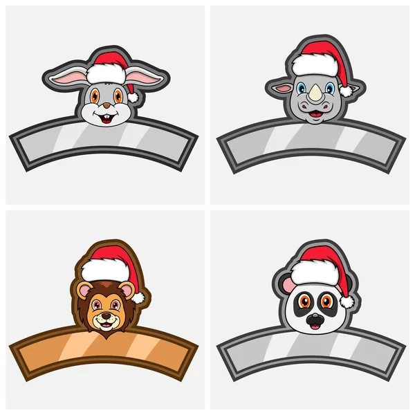 Set Personnage Tête Animaux Mignon Pour Logo Icône Étiquette Avec — Image vectorielle