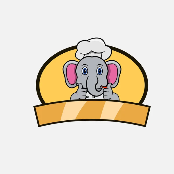 Lindo Elefante Chef Tema Cocina Mascota Carácter Logo Etiqueta Icono — Vector de stock